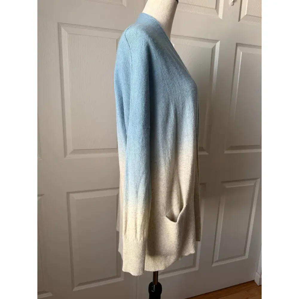 Vince Ombré Blue Cream Wool Cashmere Cocoon Cardigan Small Oversized Lagenlook